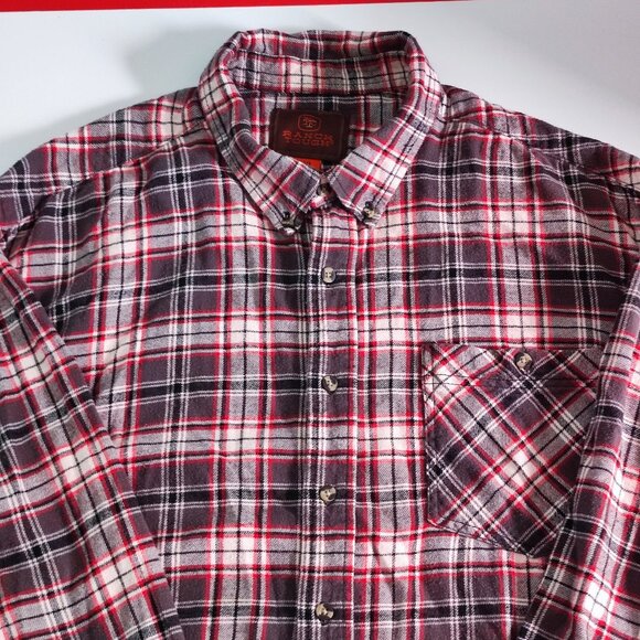 Ranch Tough casual button down shirt men's size 3XL reg. red grey plaid flannel - Picture 2 of 10